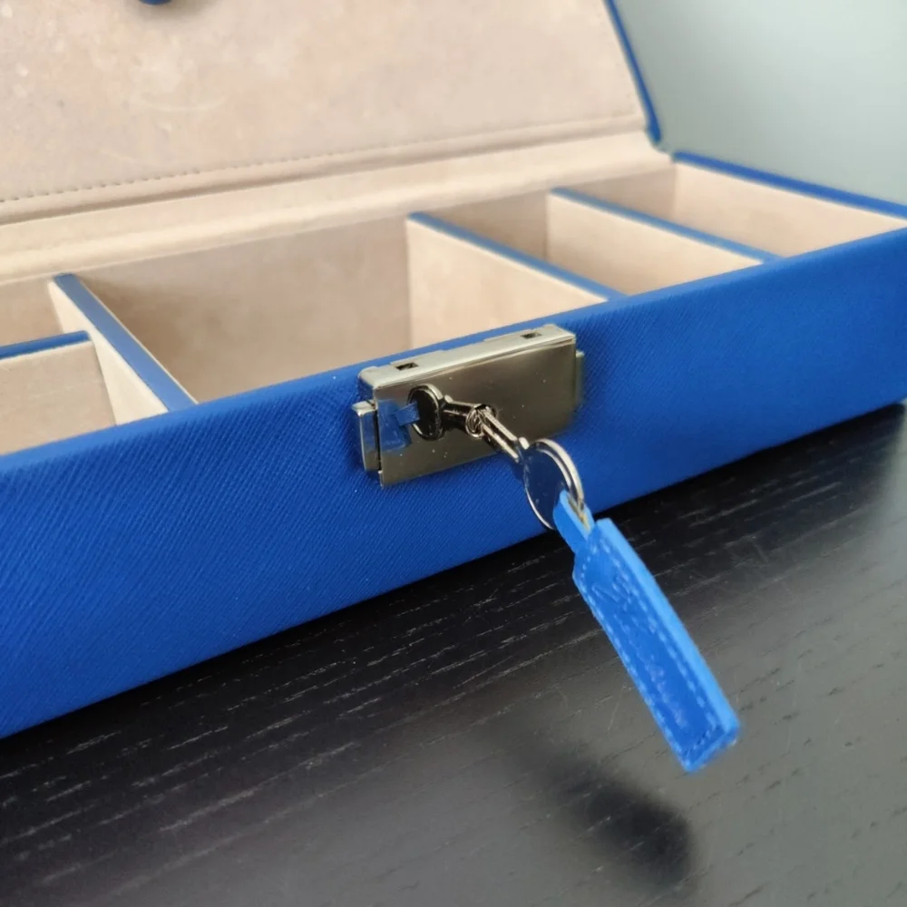 WOLF heritage Safe Deposit Jewelry Organizer Box With Compartment and Lock Blue